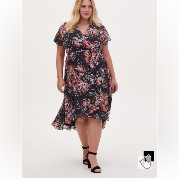 NWT Torrid Swiss Dot Floral Wrap Midi Dress Woven Fabric - Picture 1 of 5